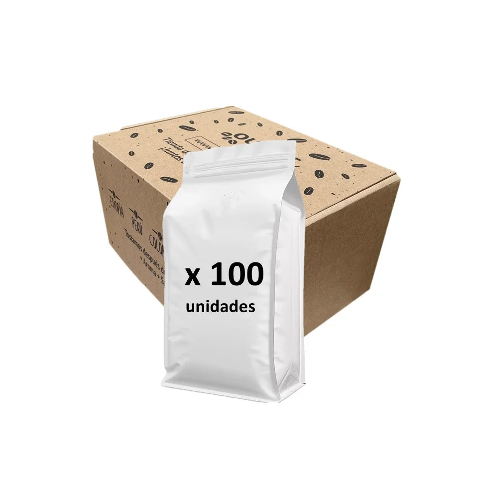 Caja 100 Bolsas Eco para 1.000 grs. Doypack zipper + válvula