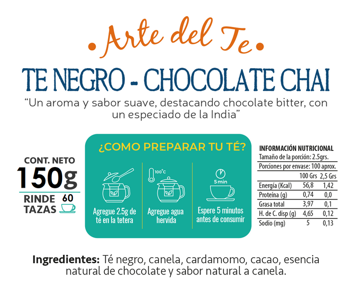2 Té Negro Chocolate Chai Total 300 g - Té Gourmet - Arte del Té.
