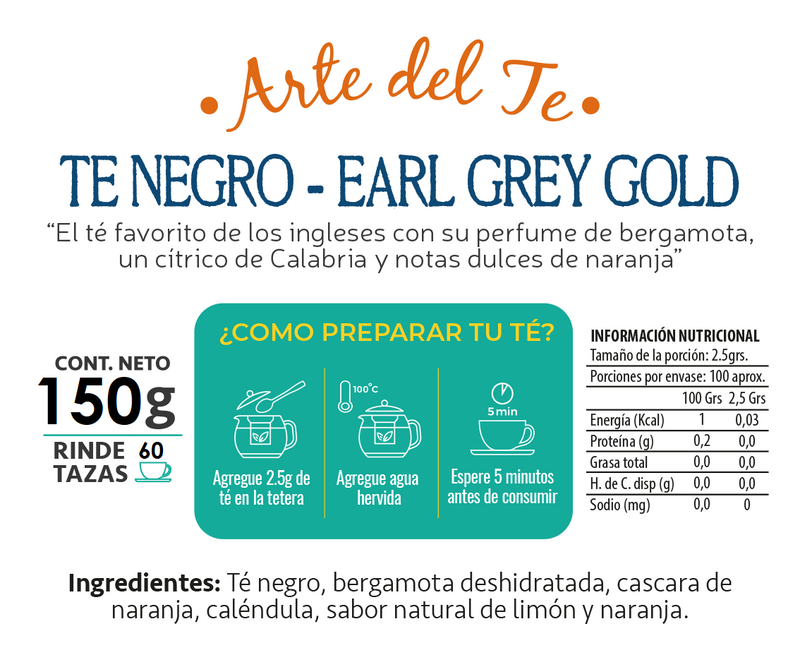 2 Té Negro Earl Grey Gold  Total 300 g - Té Gourmet - Arte del Té.