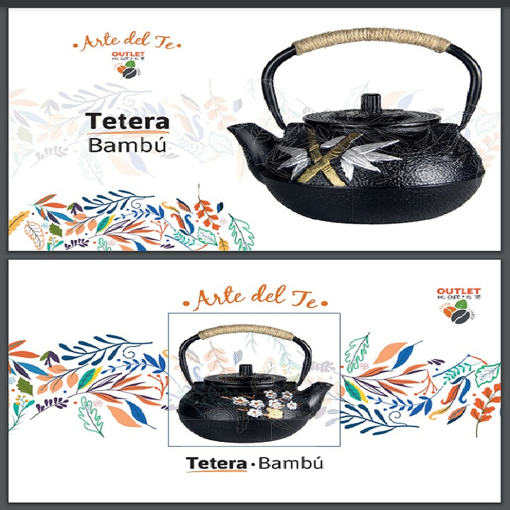 Tetera Bambú Hierro 800ml +🎁50 gr. de Té Gourmet en bolsa regalo