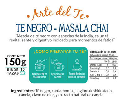 2 Té Negro Masala Chai Total 300 g - Té Gourmet - Arte del Té