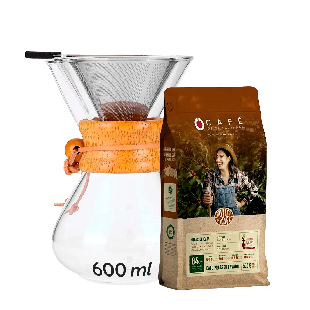 Box Femenino Filtrado: Coffee Pot 600 ml + Café AMCES 500g