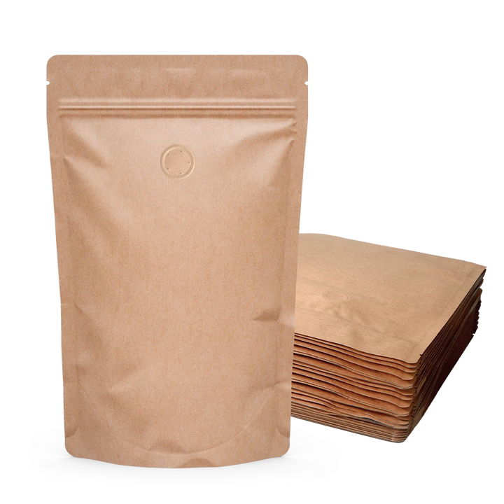 Caja 100 Bolsas Color CAFE Eco para 250 grs. Doypack zipper + válvula