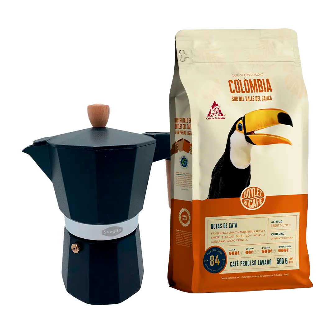 Moka 6 Tazas + 500g Café Molido