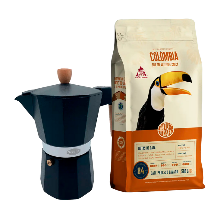 Moka 6 Tazas + 500g Café Molido