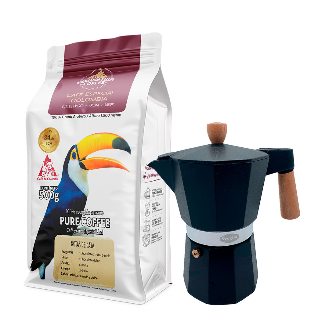 Moka 6 Tazas + 500g Café Molido