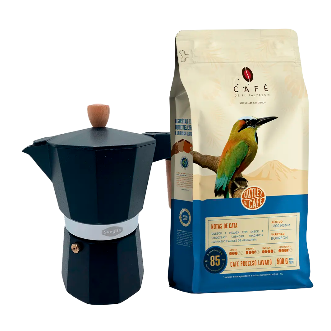 Moka 6 Tazas + 500g Café Molido