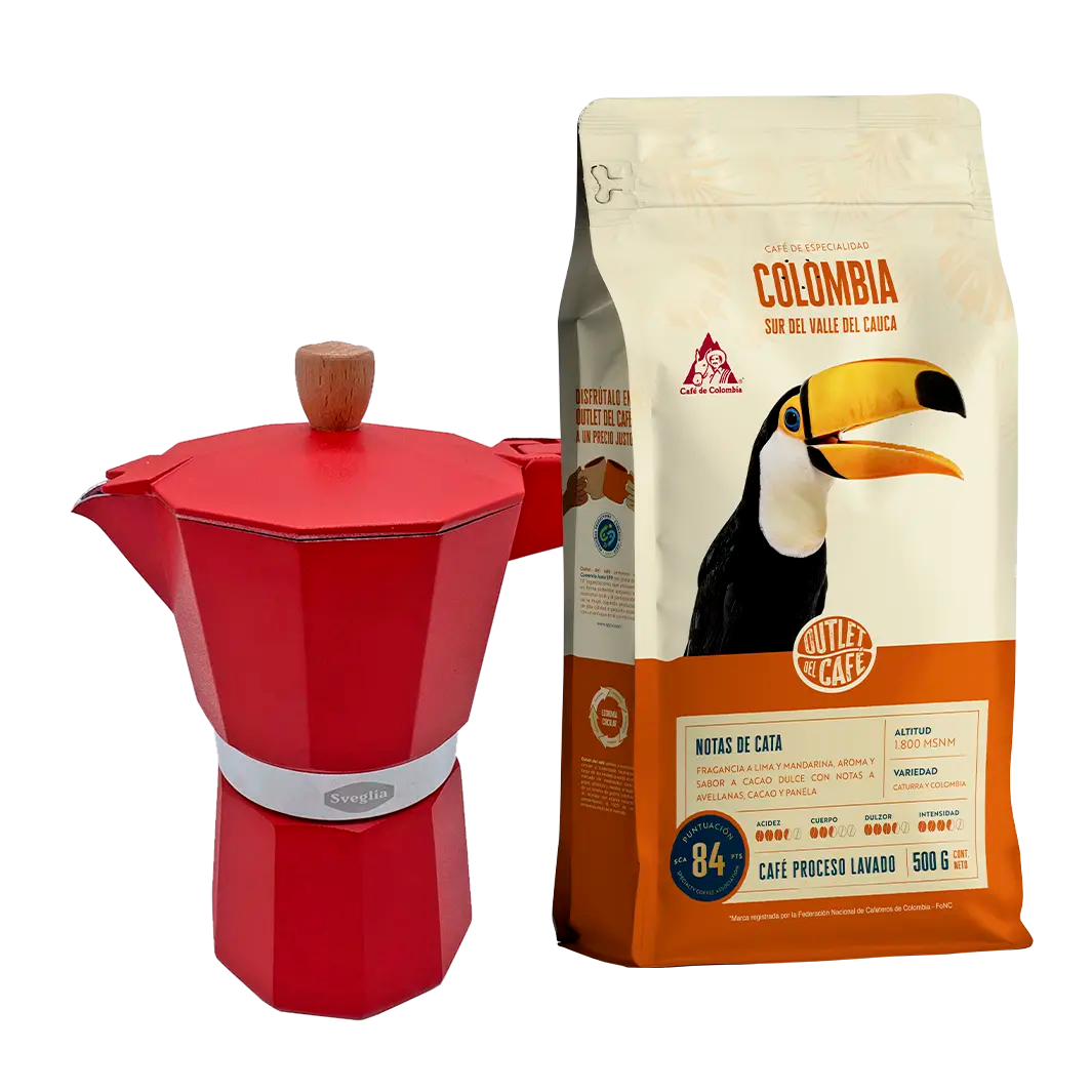 Moka 6 Tazas + 500g Café Molido