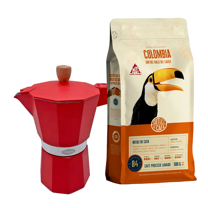 Moka 6 Tazas + 500g Café Molido