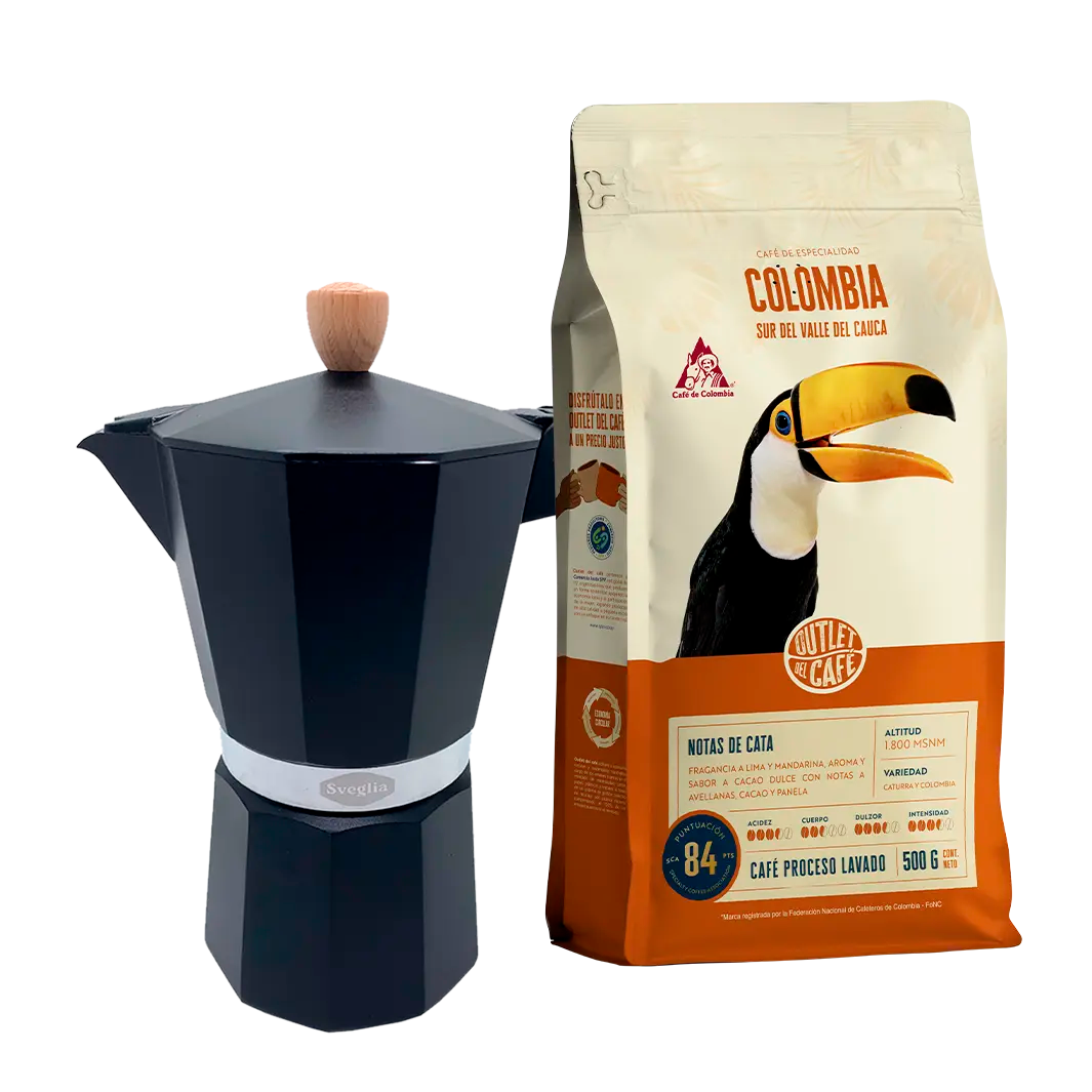 Moka 9 Tazas + 500g Café Molido