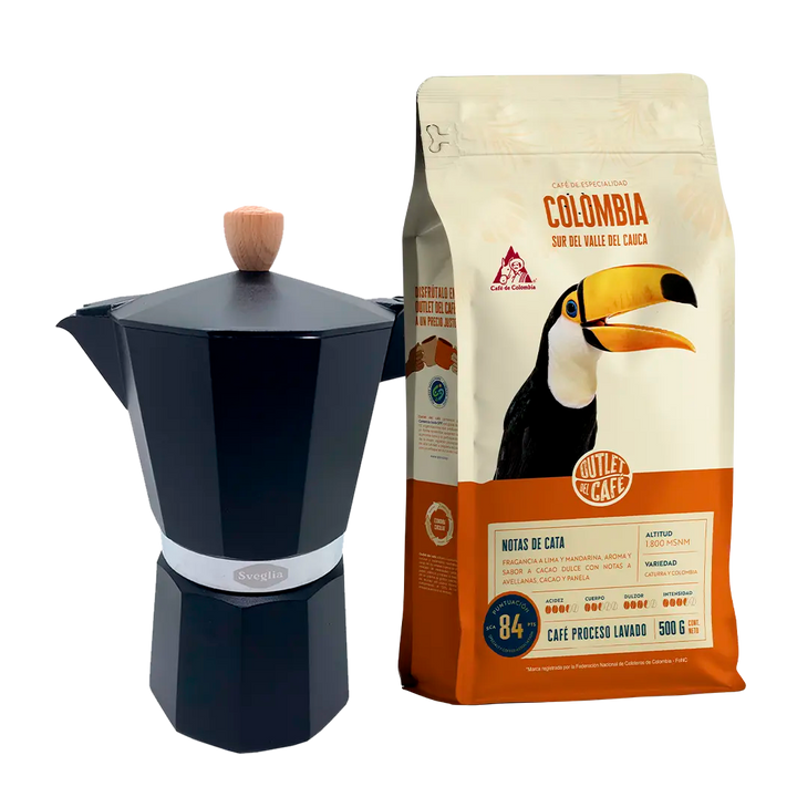 Moka 9 Tazas + 500g Café Molido