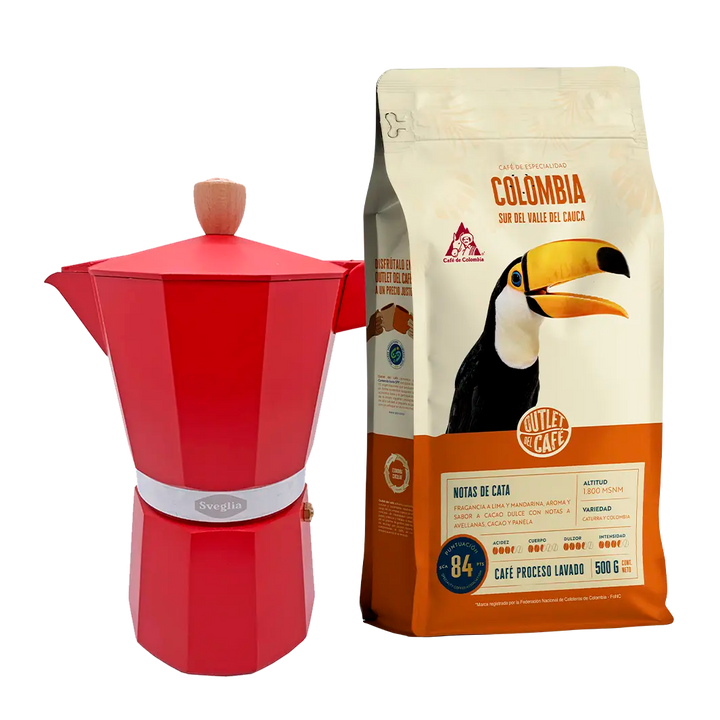 Moka 9 Tazas + 500g Café Molido