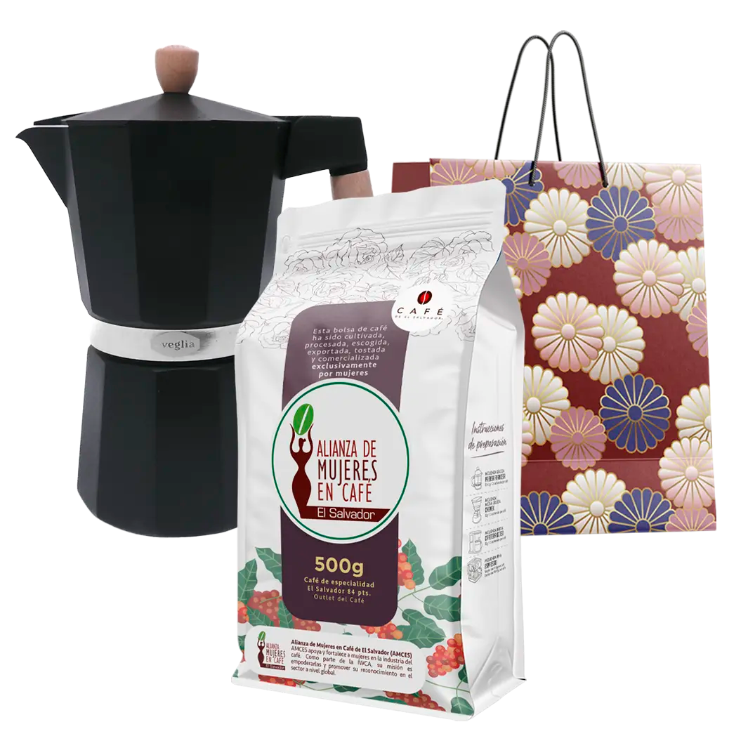 Box Inspirado en Mamá: Moka 9 Tazas + Café Femenino 500g