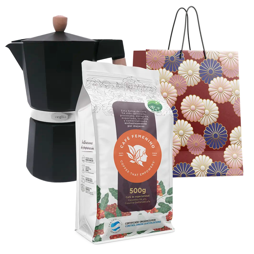 Box Inspirado en Mamá: Moka 9 Tazas + Café Femenino 500g