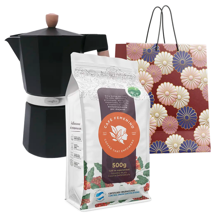 Box Inspirado en Mamá: Moka 9 Tazas + Café Femenino 500g