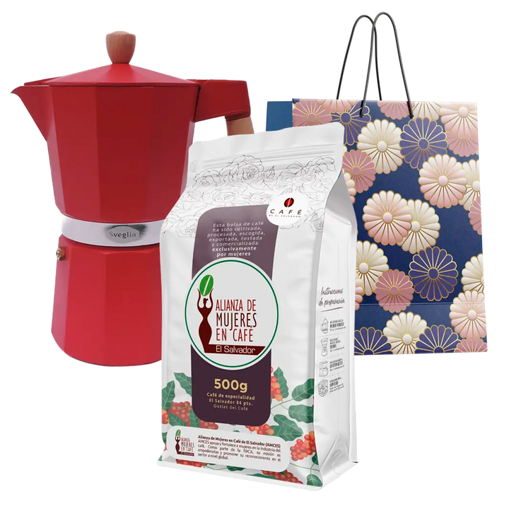 Box Inspirado en Mamá: Moka 9 Tazas + Café Femenino 500g
