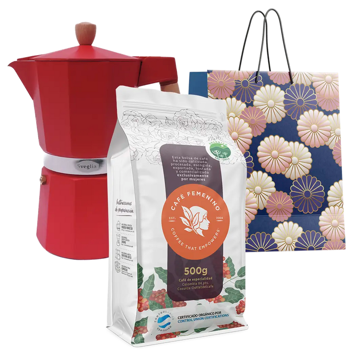 Box Inspirado en Mamá: Moka 9 Tazas + Café Femenino 500g