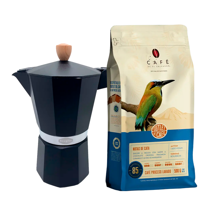 Moka 9 Tazas + 500g Café Molido