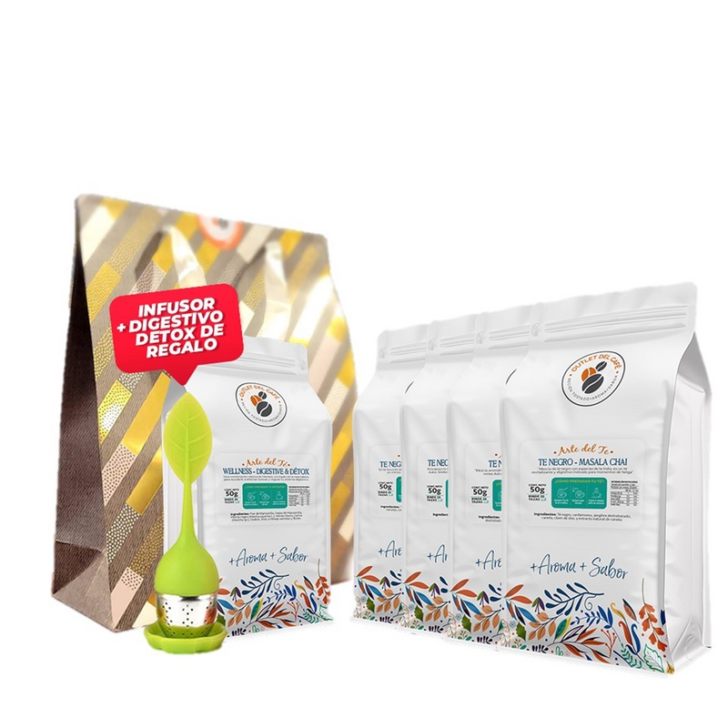 Box TEA-BAG DETOX & DIGESTIVE Lleva 4 Té Gourmet 50g + 1 Infusión Detox Digestiva +🌱 Infusor de Regalo