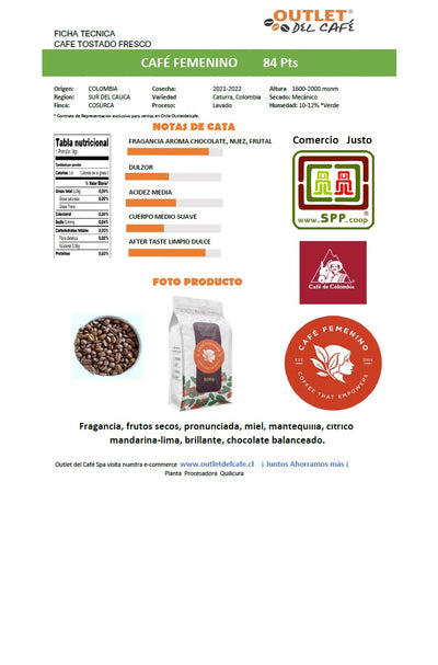PACK 2x 500g Cafe Femenino + Colombia + envío gratis*
