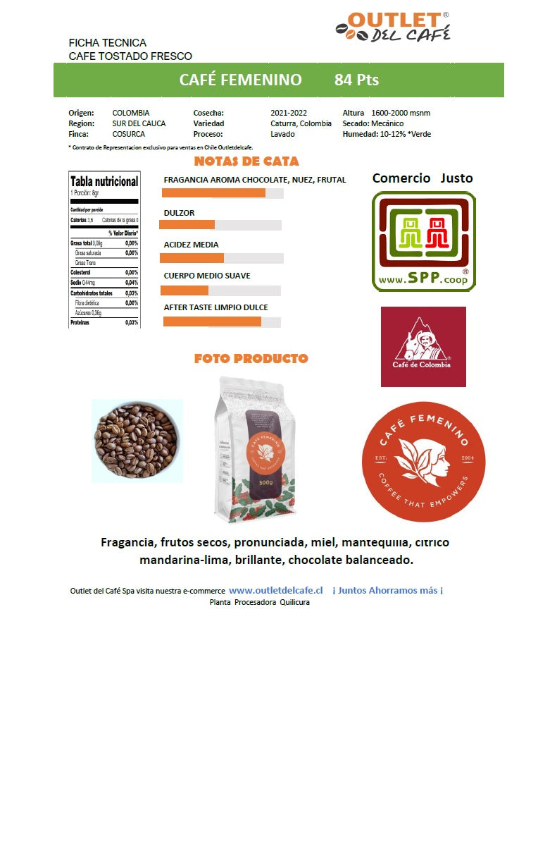 PACK 2x 500g Cafe Femenino + Colombia + envío gratis*