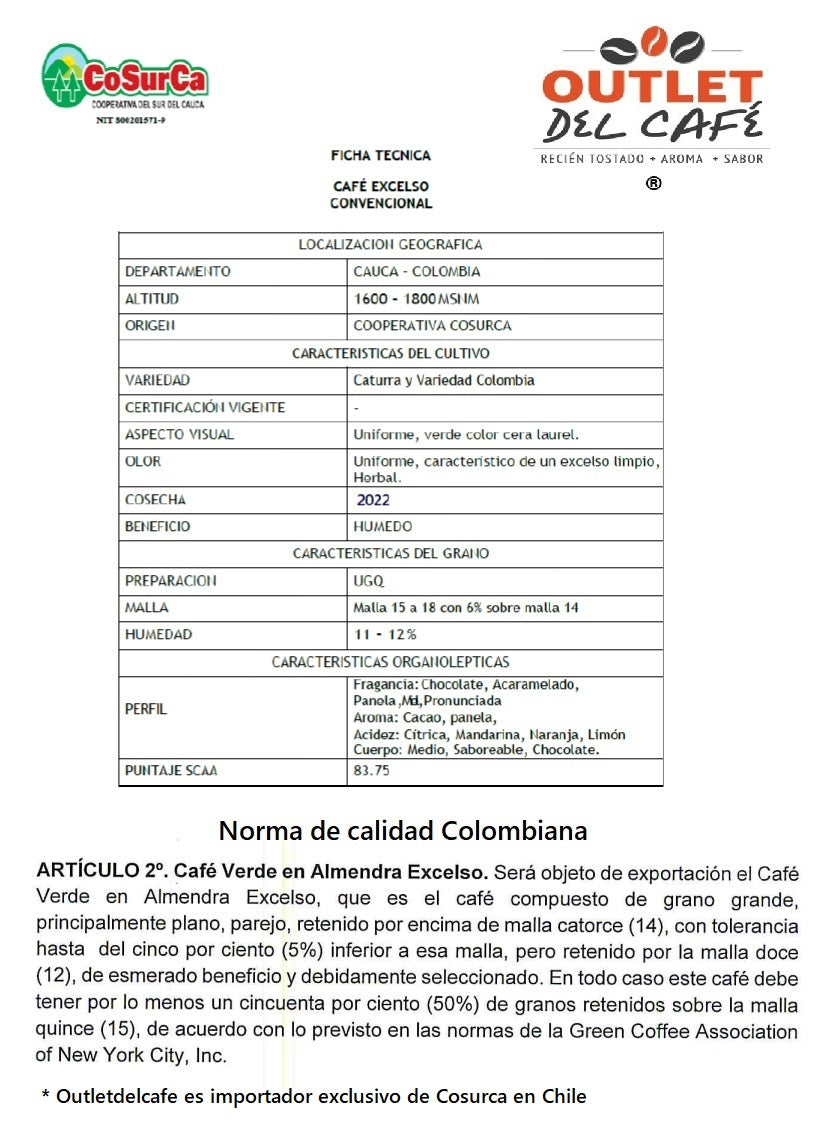 5 kg Café VERDE Excelso COLOMBIA